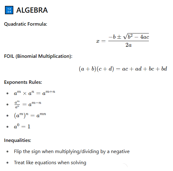 GRE Algebra formulas