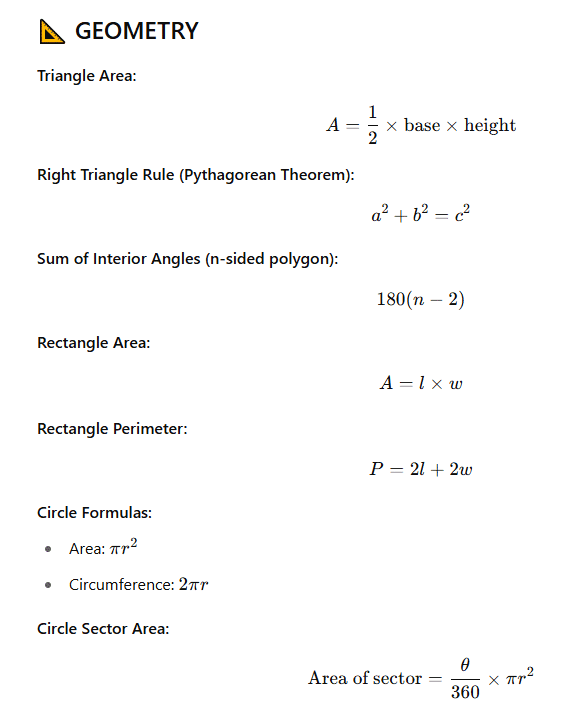 GRE geometry formulas